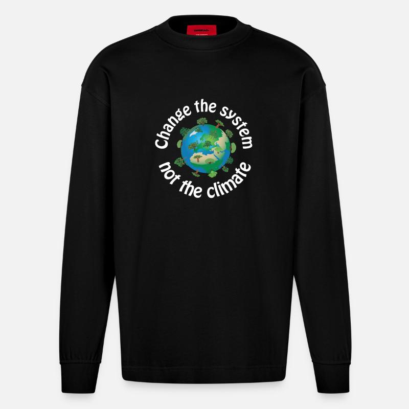 Changer le système, pas le climat - Manches longues bio épais oversize fabriqué en UE - SOLID BLACK