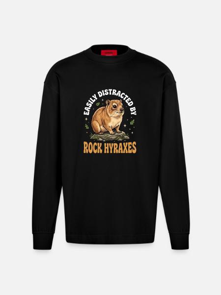 Easily distracted by rock hyraxes - Heavyweight Oversized Organic Longsleeve Shirt Made in EU - SOLID BLACK