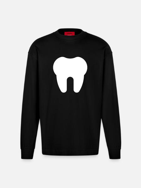 Tooth, Dentist, Dental Practice - Heavyweight Oversized Organic Longsleeve Shirt Made in EU - SOLID BLACK