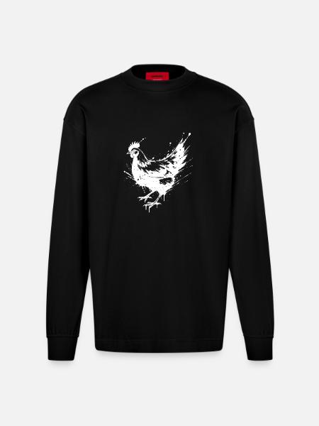 Hen Paint Splash White Splash - Heavyweight Oversized Organic Longsleeve Shirt Made in EU - SOLID BLACK