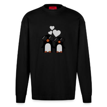 penguins fallen in love - Heavyweight Oversized Organic Longsleeve Shirt Made in EU - SOLID BLACK - Front