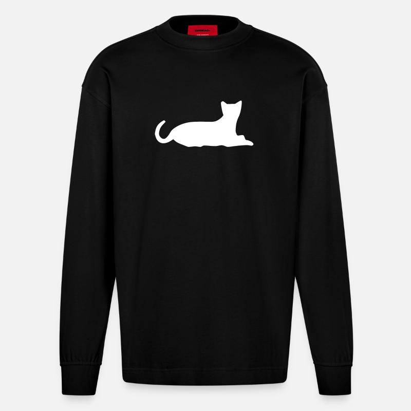 chat chat chat chat chat - Manches longues bio épais oversize fabriqué en UE - SOLID BLACK