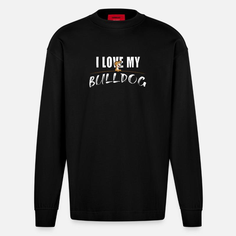 J’adore mon bouledogue - Manches longues bio épais oversize fabriqué en UE - SOLID BLACK