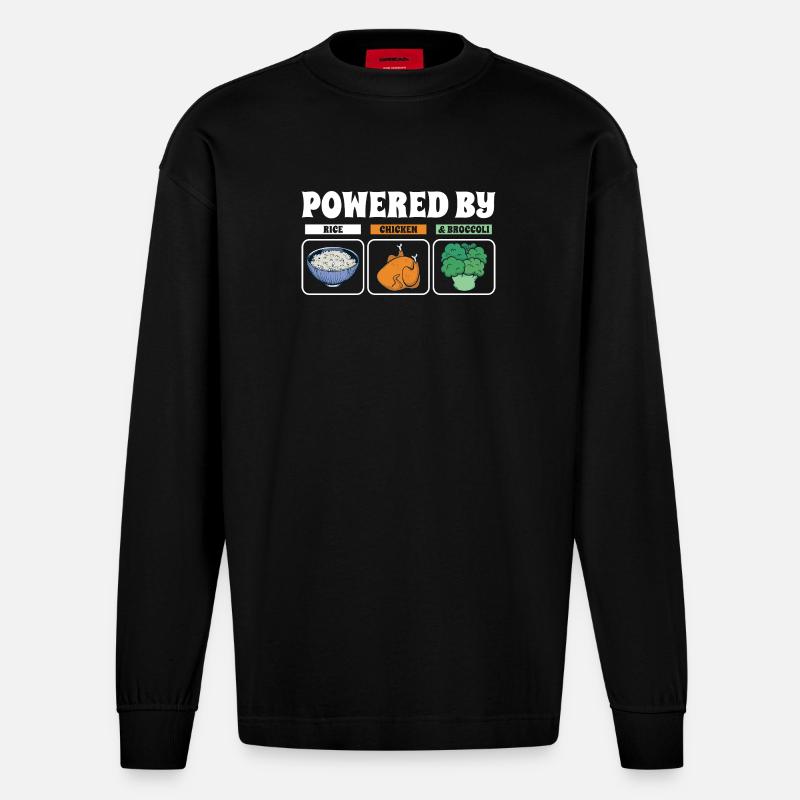Propulsé par Rice Chicken Broccoli - Manches longues bio épais oversize fabriqué en UE - SOLID BLACK