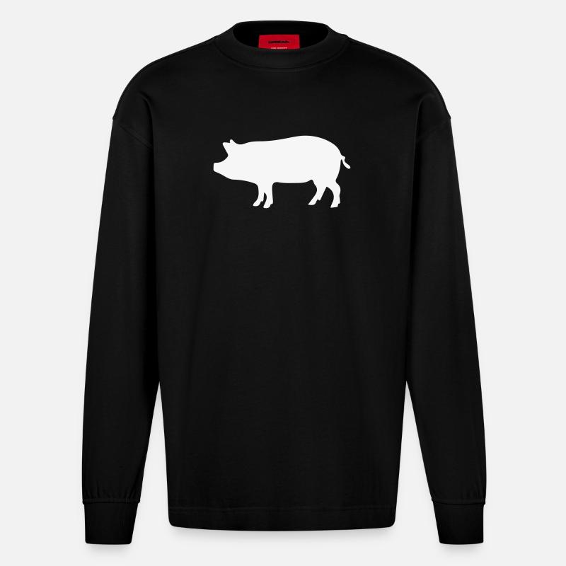 Cochon / 1c - Manches longues bio épais oversize fabriqué en UE - SOLID BLACK