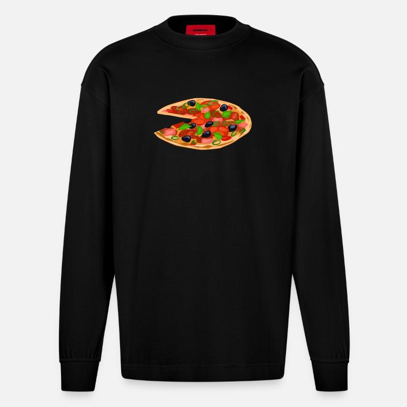 Pizza essen - Heavyweight Oversized Organic Langarmshirt Made in EU - SOLID BLACK