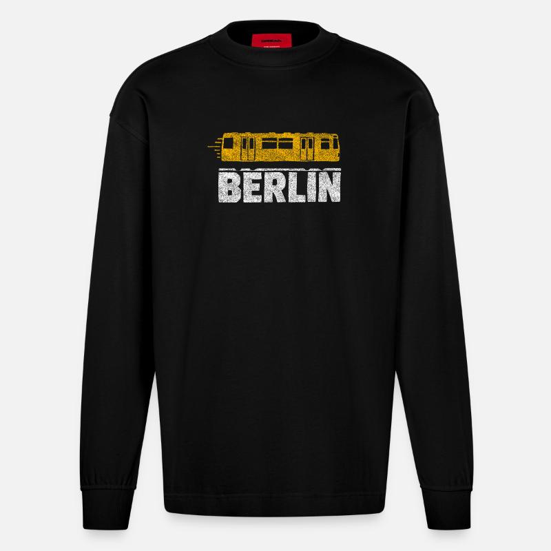 Graphique du tramway de Berlin - Manches longues bio épais oversize fabriqué en UE - SOLID BLACK