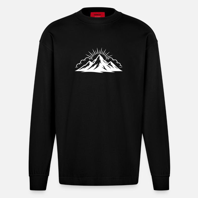 Berge Wolken Gipfel - Heavyweight Oversized Organic Langarmshirt Made in EU - SOLID BLACK