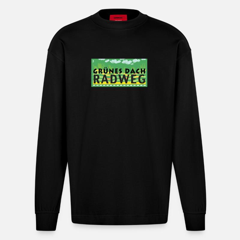 Grünes Dach Radweg - Heavyweight Oversized Organic Langarmshirt Made in EU - SOLID BLACK