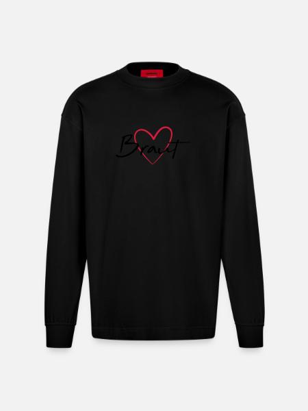 Bride Heart Hen Party - Heavyweight Oversized Organic Longsleeve Shirt Made in EU - SOLID BLACK