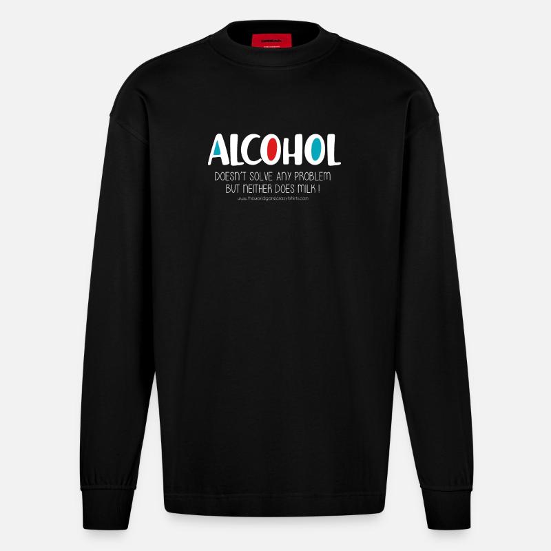 Alkohol (dunkel) - Heavyweight Oversized Organic Langarmshirt Made in EU - SOLID BLACK
