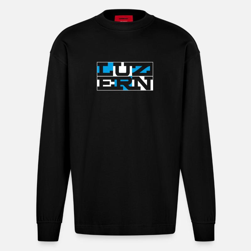 Luzern Geometric Wordmark - Heavyweight Oversized Organic Langarmshirt Made in EU - SOLID BLACK