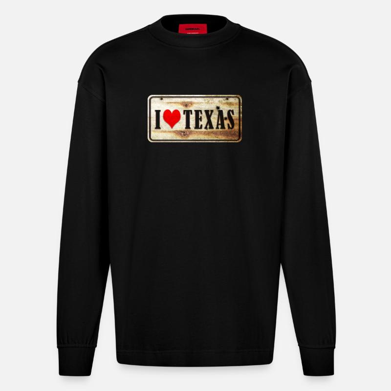 J'adore le Texas - Manches longues bio épais oversize fabriqué en UE - SOLID BLACK