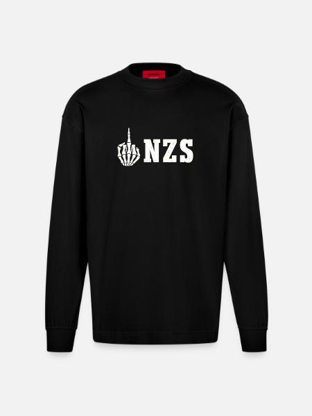 Antifa Antifascist Statement FCK NZS - Heavyweight Oversized Organic Longsleeve Shirt Made in EU - SOLID BLACK