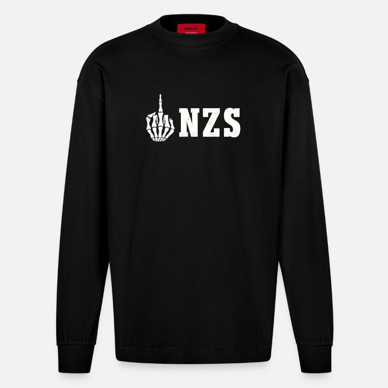 Antifa Antifascist Statement FCK NZS - Heavyweight Oversized Organic Longsleeve Shirt Made in EU - SOLID BLACK