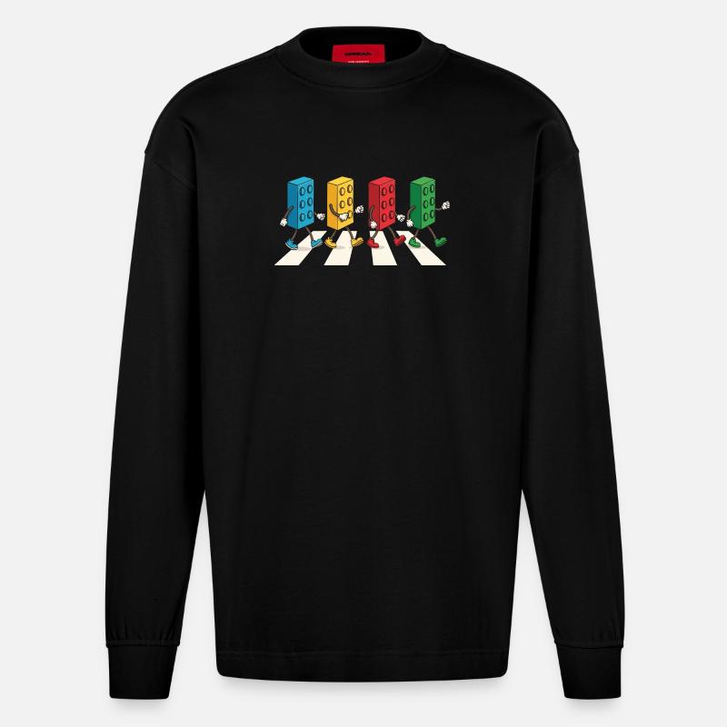Zebra Made Of Bricks Creative Block Builder - Heavyweight Oversized Organic Langarmshirt Made in EU - SOLID BLACK