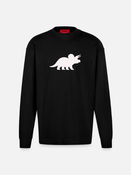Triceratops Silhouette – Minimal Dino - Heavyweight Oversized Organic Longsleeve Shirt Made in EU - SOLID BLACK