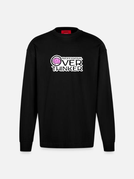 Professional Overthinker Funny Brooding Anxiety Logo - Heavyweight Oversized Organic Longsleeve Shirt Made in EU - SOLID BLACK