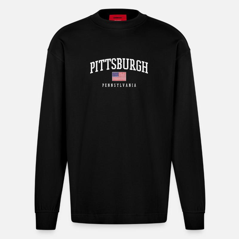 Arc de Pittsburgh avec drapeau - Manches longues bio épais oversize fabriqué en UE - SOLID BLACK