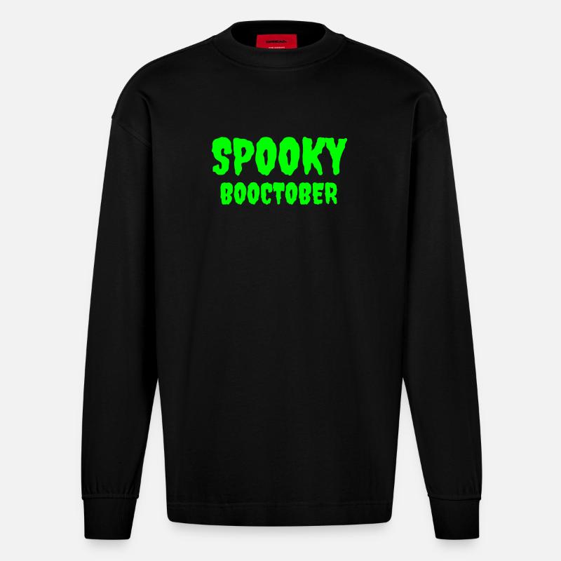 Spooky Booctober Jack-O'-Lantern Design - Heavyweight Oversized Organic Langarmshirt Made in EU - SOLID BLACK
