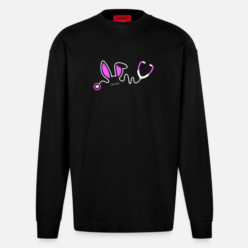 Stethoscope Bunny Whimsy - Heavyweight Oversized Organic Langarmshirt Made in EU - SOLID BLACK