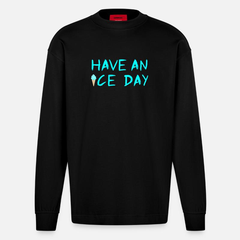 Eis Eiscreme coole Sprüche Sommerzeit Fan - Heavyweight Oversized Organic Langarmshirt Made in EU - SOLID BLACK