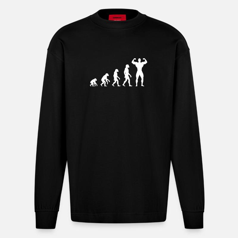 Evolution vom Urmenschen zum Muskelprotz - Heavyweight Oversized Organic Langarmshirt Made in EU - SOLID BLACK