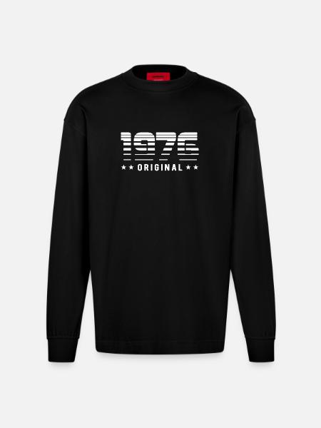 1976 Original Retro Design | Birthday - Heavyweight Oversized Organic Longsleeve Shirt Made in EU - SOLID BLACK