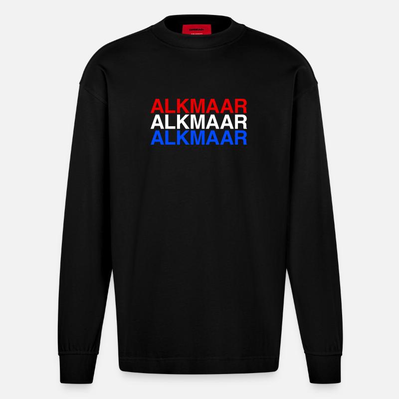 ALKMAAR Pays-Bas Drapeau des Pays-Bas - Manches longues bio épais oversize fabriqué en UE - SOLID BLACK