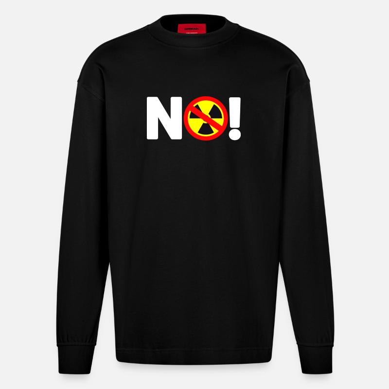 Atomkraft No - Heavyweight Oversized Organic Langarmshirt Made in EU - SOLID BLACK