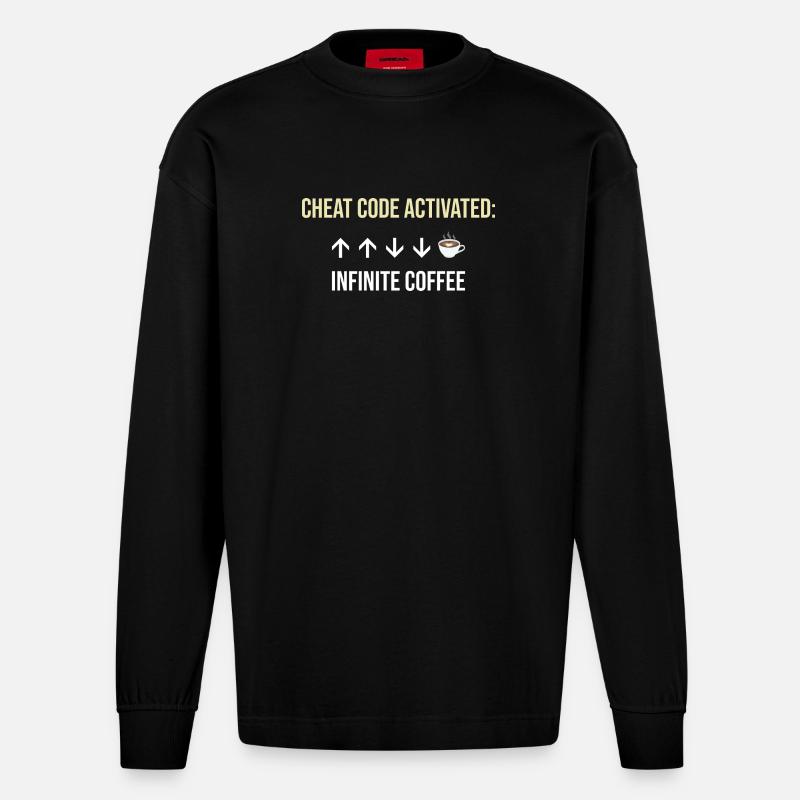 Infinite Coffee Active Cheat Code - Heavyweight Oversized Organic Longsleeve Shirt Made in EU - SOLID BLACK