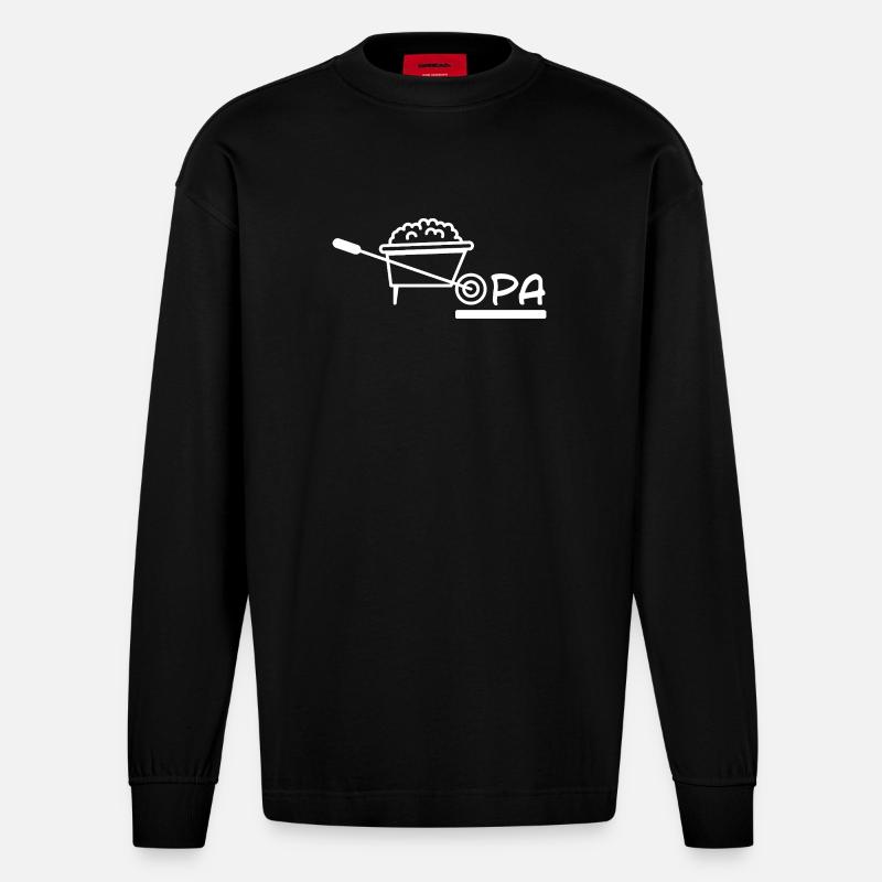 Opa Schubkarren Gartenarbeit - Heavyweight Oversized Organic Langarmshirt Made in EU - SOLID BLACK