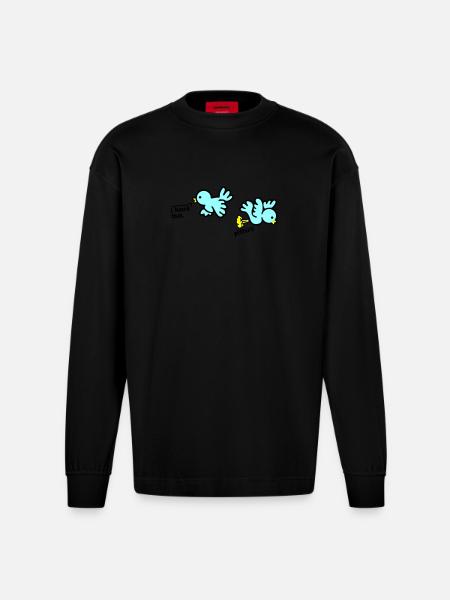when birds fart - Heavyweight Oversized Organic Langarmshirt Made in EU - SOLID BLACK