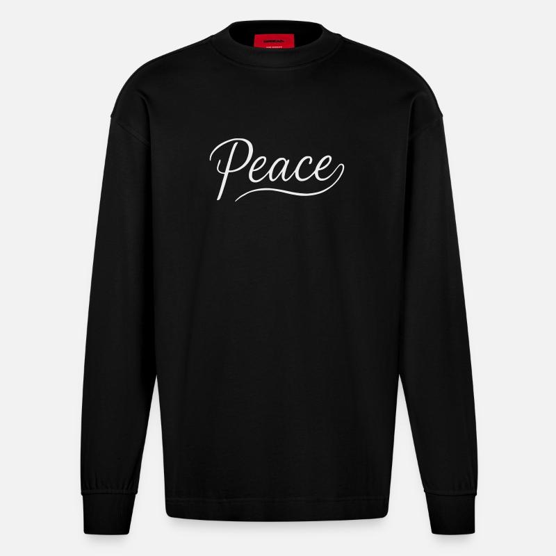 Peace Lettering Cursive Font - Heavyweight Oversized Organic Longsleeve Shirt Made in EU - SOLID BLACK