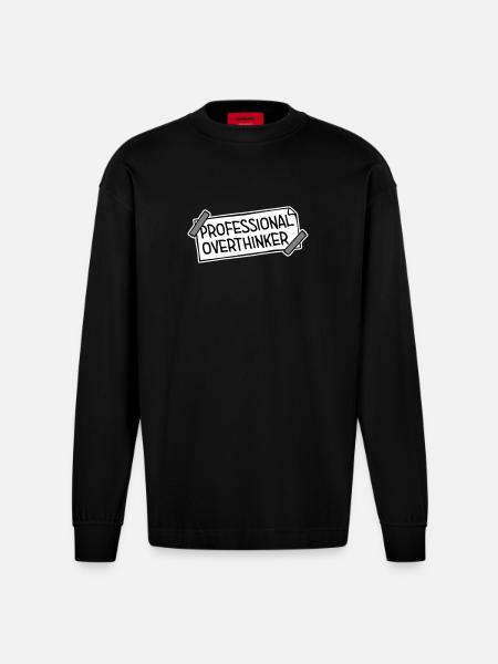 Professional Overthinker Funny Brooding Anxiety Logo - Heavyweight Oversized Organic Longsleeve Shirt Made in EU - SOLID BLACK