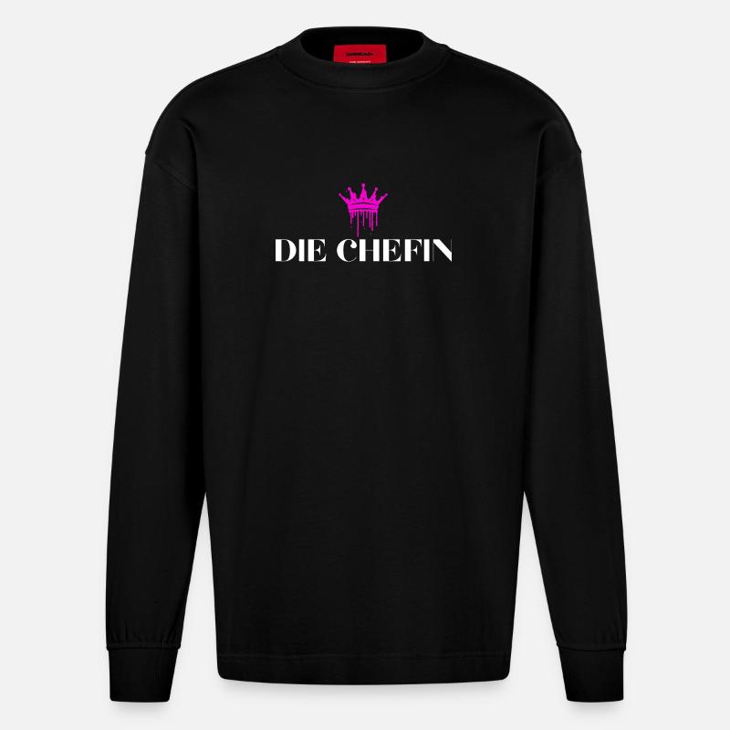 Die Chefin Krone Chefin Geschenke - Heavyweight Oversized Organic Longsleeve Shirt Made in EU - SOLID BLACK