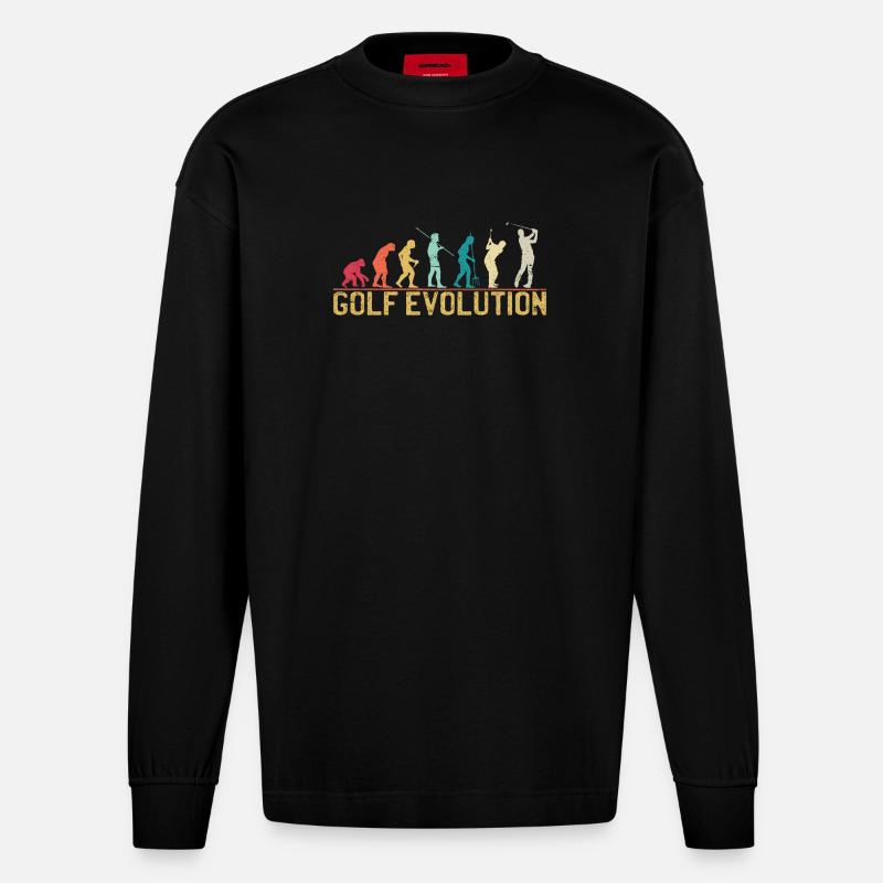 Golf Evolution Silhouette Design - Heavyweight Oversized Organic Longsleeve Shirt Made in EU - SOLID BLACK