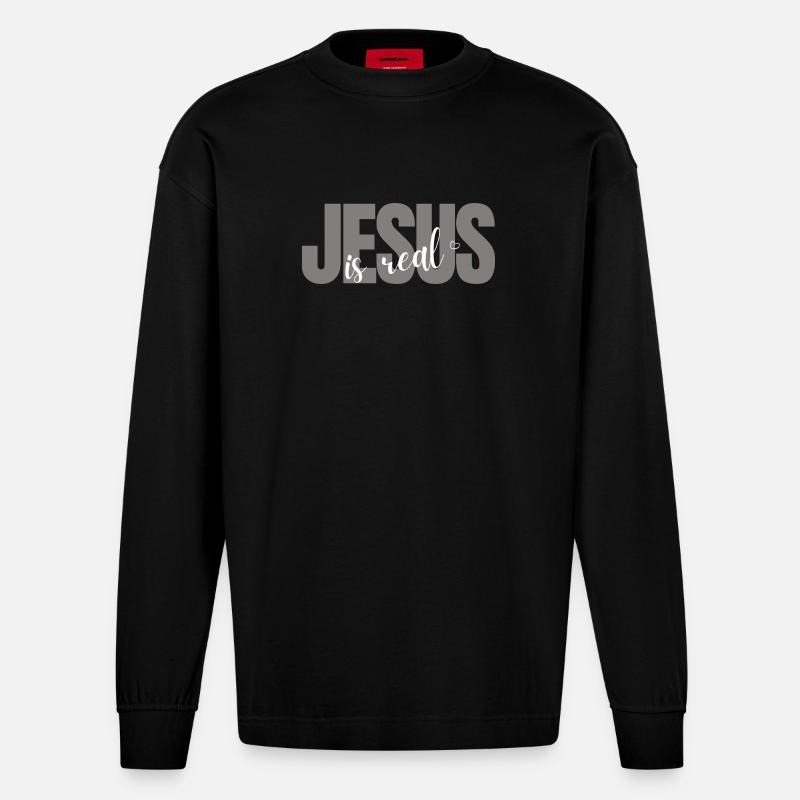 Jesus is Real - Heavyweight Oversized Organic Langarmshirt Made in EU - SOLID BLACK