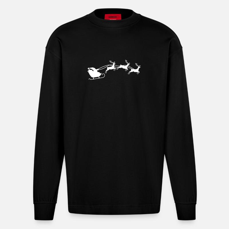 Weihnachtsmann mit Schlitten - Heavyweight Oversized Organic Langarmshirt Made in EU - SOLID BLACK