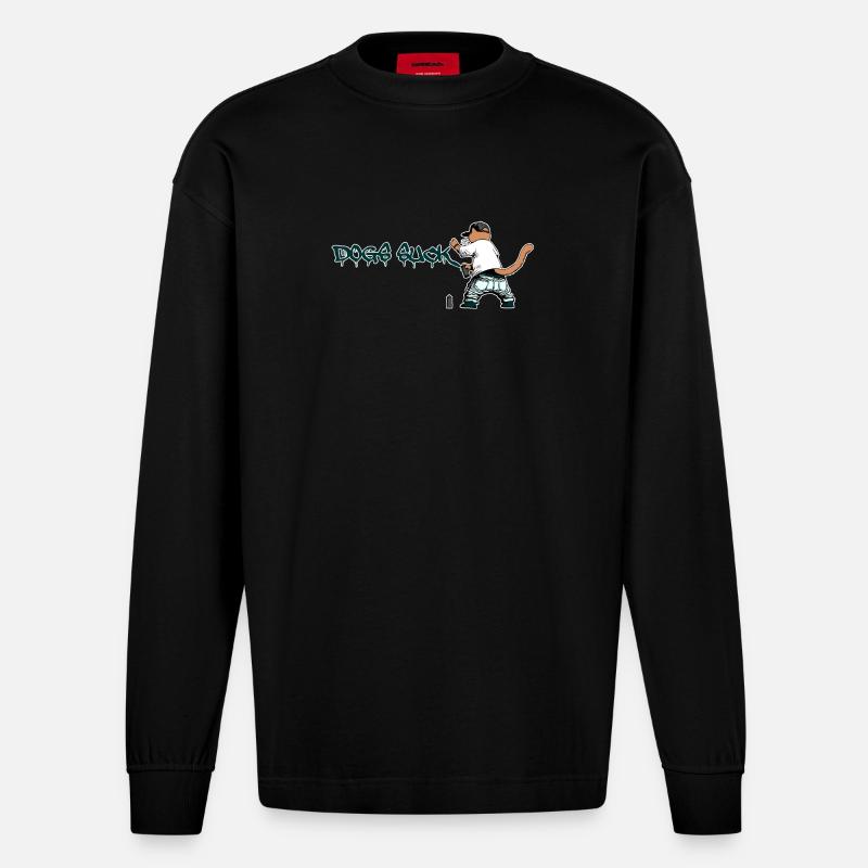 Katze Graffiti Hunde saugen - Heavyweight Oversized Organic Langarmshirt Made in EU - SOLID BLACK