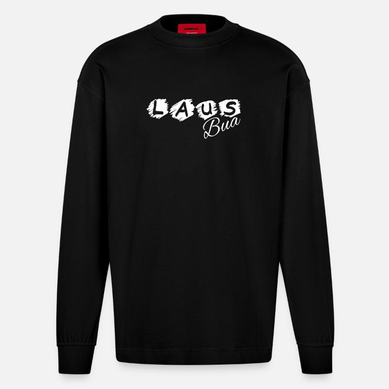 Lausbua - Lausbub - vilain garçon, dialecte - Manches longues bio épais oversize fabriqué en UE - SOLID BLACK