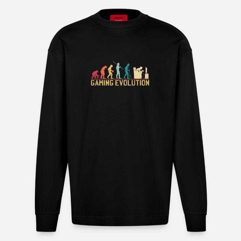 Gaming Evolution Artwork - Heavyweight Oversized Organic Longsleeve Shirt Made in EU - SOLID BLACK