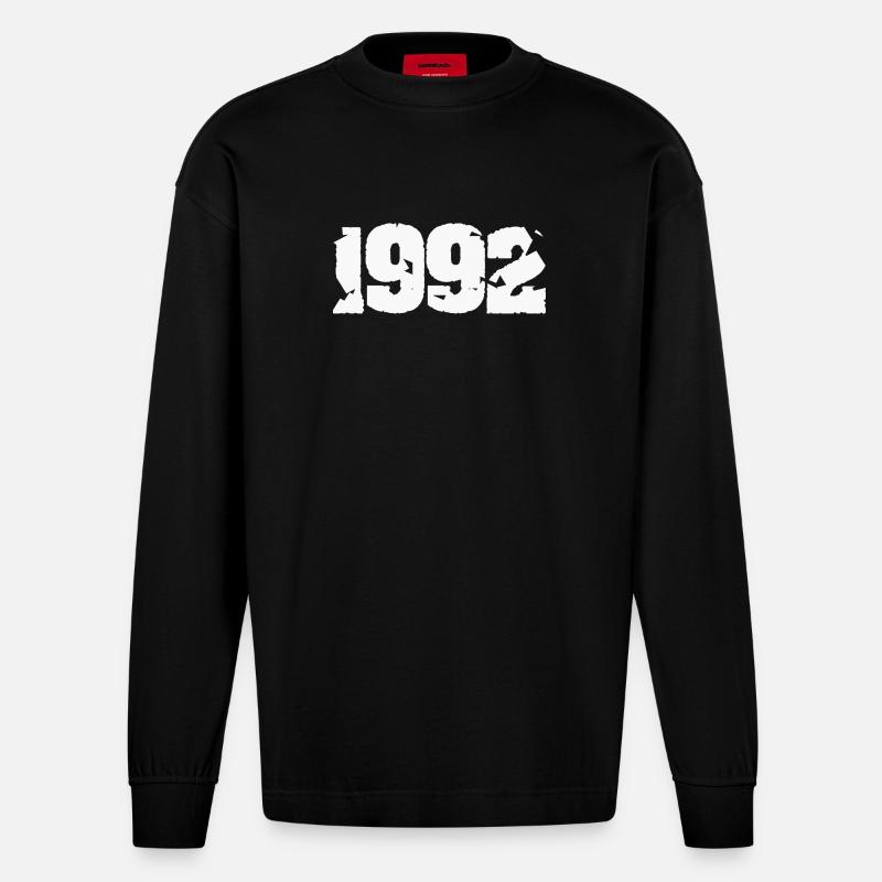 1992 Zerbrochenes Retro-Design - Heavyweight Oversized Organic Langarmshirt Made in EU - SOLID BLACK