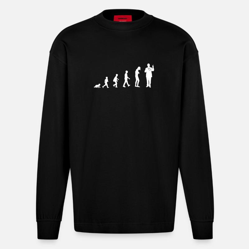 Evolution vom Baby zum Arzt - Heavyweight Oversized Organic Langarmshirt Made in EU - SOLID BLACK