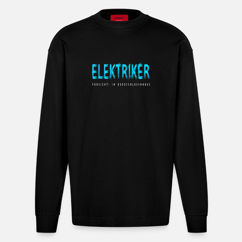 Elektriker Handwerker Design - Heavyweight Oversized Organic Langarmshirt Made in EU - SOLID BLACK