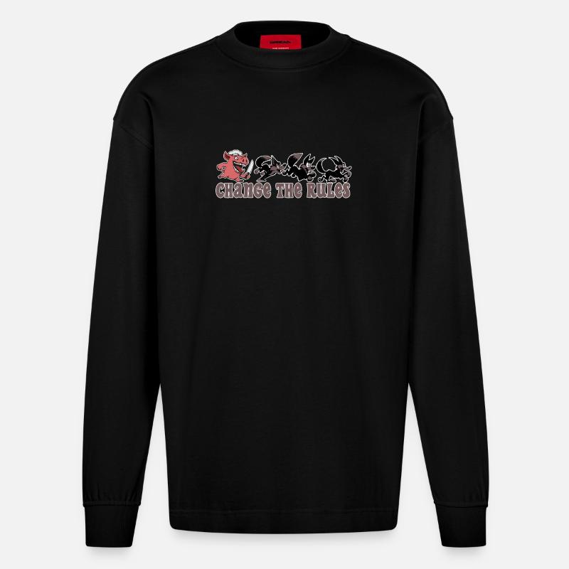 Pig changes the rules! - Heavyweight Oversized Organic Longsleeve Shirt Made in EU - SOLID BLACK