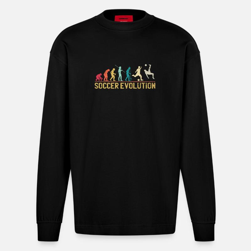 Soccer Evolution Progression Design - Heavyweight Oversized Organic Langarmshirt Made in EU - SOLID BLACK