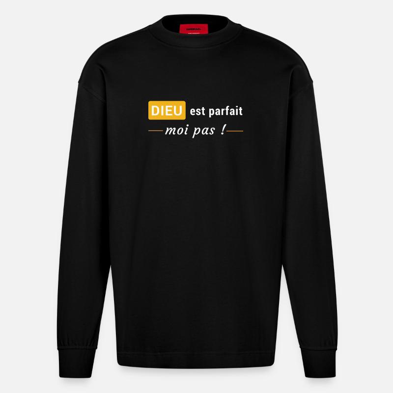 Dieu est parfait, moi pas ! - Manches longues bio épais oversize fabriqué en UE - SOLID BLACK