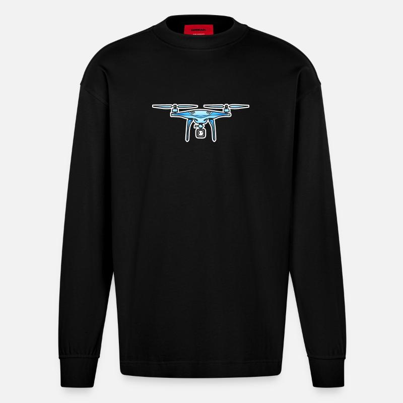 Drone Drone Drones - Manches longues bio épais oversize fabriqué en UE - SOLID BLACK