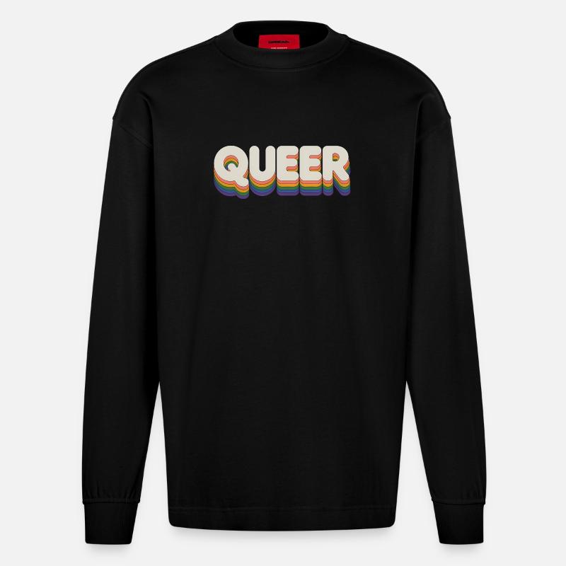 Queer - Cool Pride Logo - Heavyweight Oversized Organic Langarmshirt Made in EU - SOLID BLACK